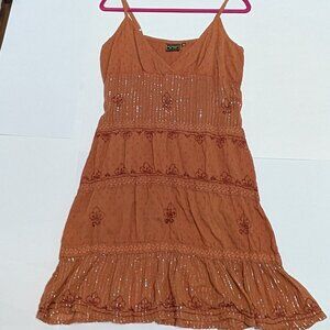 Boutique Boho tiered knee length dress with embroidery & embellishments, Size M